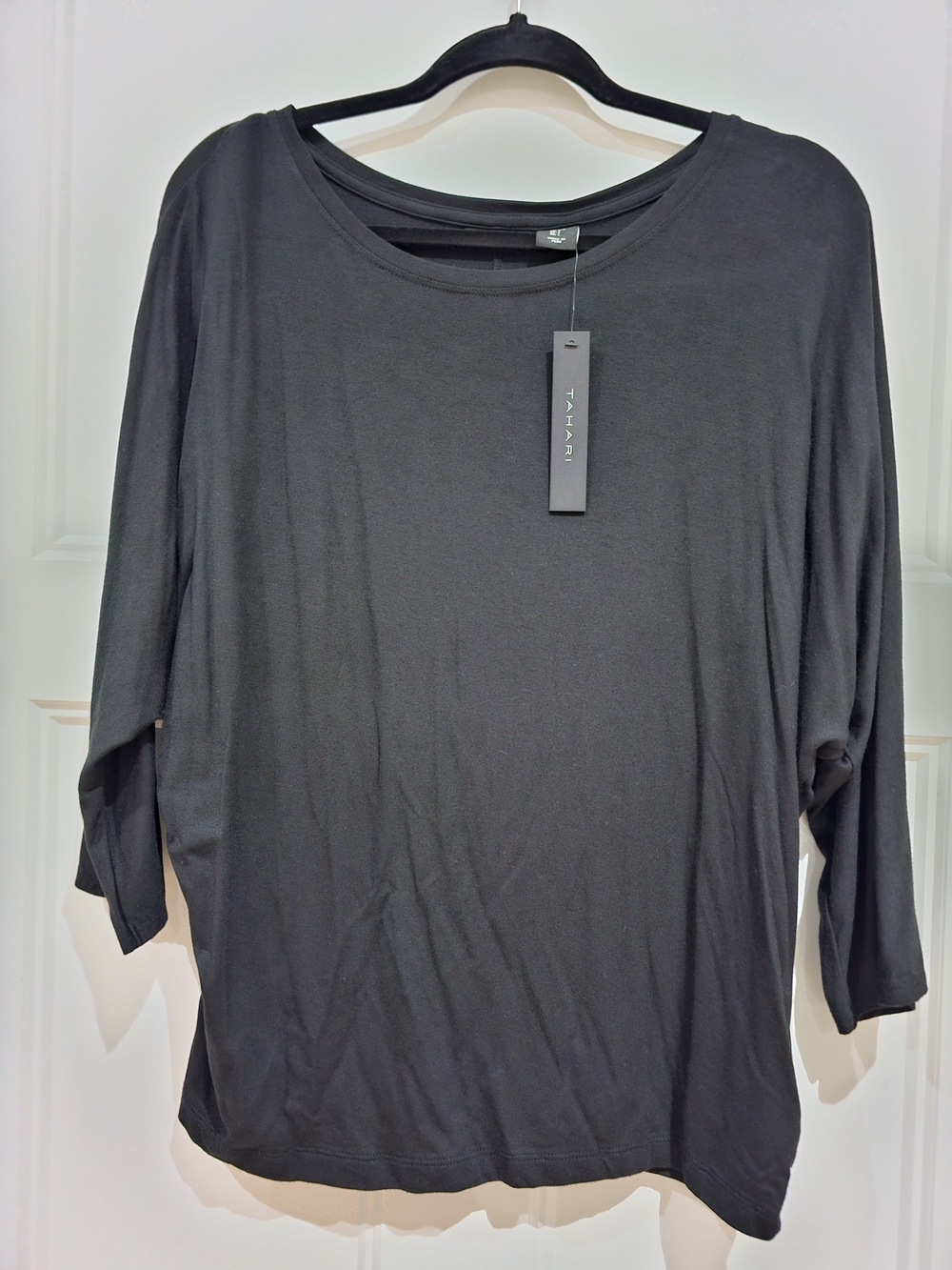 Tahari Black Lightweight Scoop Neck Long Butterfly Style Sleeve Top, NWT